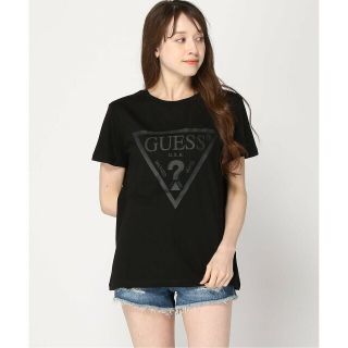 ゲス(GUESS)の【ブラック(JBLK)】GUESS ロゴTシャツ (W)Adele Logo Tee(カットソー(長袖/七分))