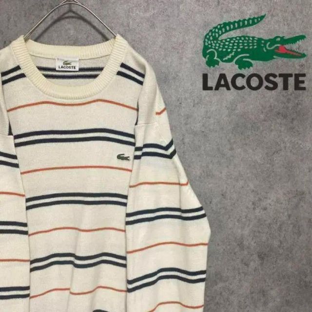 00s ラコステ　lacoste コットンニット　ワンポイント　刺繍　ボーダー