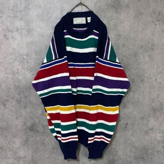 90s vintage 柄ニット　メンズ　L コットン　古着　個性派　F4 - 1