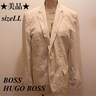 ヒューゴボス(HUGO BOSS)の美品★HUGO BOSS★ベージュ麻テラードジャケット★ストライブ柄★LL(テーラードジャケット)