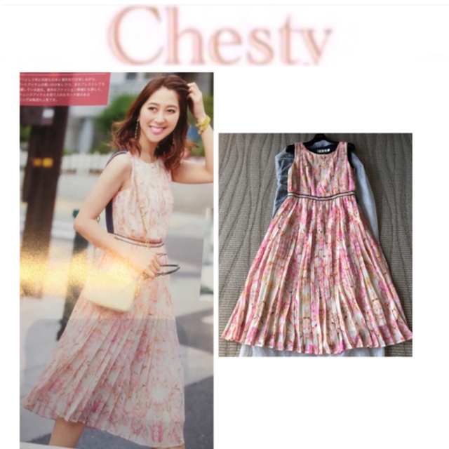 Chesty(チェスティ)の【除菌クリーニング済】チェスティ  花柄　桜色　プリーツ フラワー　ワンピース レディースのワンピース(ロングワンピース/マキシワンピース)の商品写真