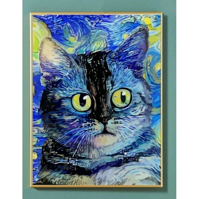 【布ポスター】猫ブルー　キャンパスアート　ファブリックパネル　絵画　ネコ ハンドメイドの素材/材料(型紙/パターン)の商品写真