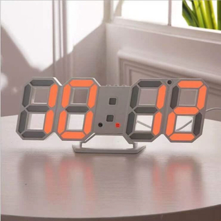オレンジ数字 LEDデジタル 3Dデザイン 置き時計 明るさ調整 アラーム機能(置時計)