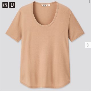 ユニクロ(UNIQLO)の【新品・タグ付き】ユニクロU  リブラウンドネックT XL ベージュ 完売商品(Tシャツ(半袖/袖なし))