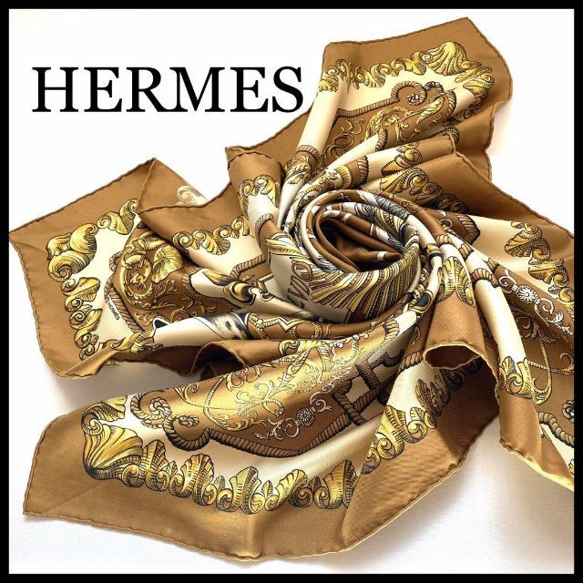 Hermes - 【HERMES 】スカーフ カレ90 ゴールド系 白い馬に跨ったルイ