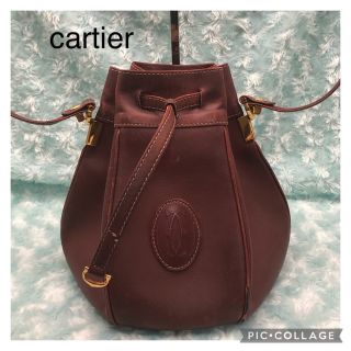 カルティエ(Cartier)のCartierカルティエ　マストライン巾着ショルダーバッグ　ボルドー(ショルダーバッグ)