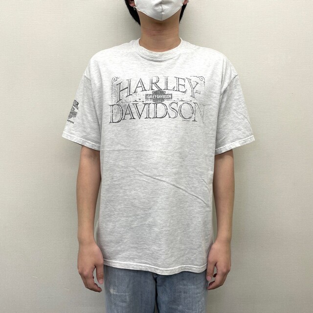 ゆうパケット対応 ハーレーダビッドソン HARLEY-DAVIDSON Tシャツ 半袖 ロゴ 両面プリント サイズ：XL ヘザーグレー   mellow ヘインズ Hanes BEEFY-T