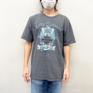 ハーレー(Hurley)の【中古】 ゆうパケット対応 ハーレーダビッドソン HARLEY-DAVIDSON Tシャツ 半袖 ロゴ 両面プリント サイズ：L チャコールグレー 古着 中古 mellow Bravado(Tシャツ/カットソー(半袖/袖なし))