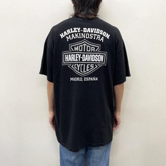 【00s☆】ハーレーダビッドソン 半袖Tシャツ 両面プリント ブラック L相当