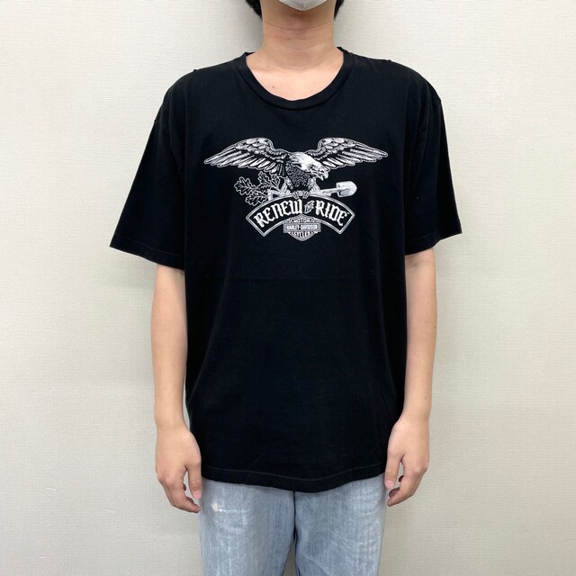 Hurley(ハーレー)の【中古】 ゆうパケット対応 ハーレーダビッドソン HARLEY-DAVIDSON Tシャツ 半袖 ロゴ プリント サイズ：XL ブラック MADE IN U.S.A 古着 中古 mellow Bravado メンズのトップス(Tシャツ/カットソー(半袖/袖なし))の商品写真