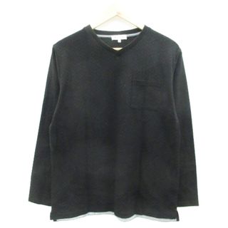 ザショップティーケー(THE SHOP TK)のザショップティーケー Tシャツ カットソー 長袖 Vネック L ブラック 黒(Tシャツ/カットソー(七分/長袖))