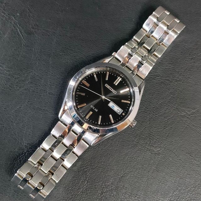 極美品【稼働品】SEIKO セイコー V158 ブラック シルバー ソーラー-