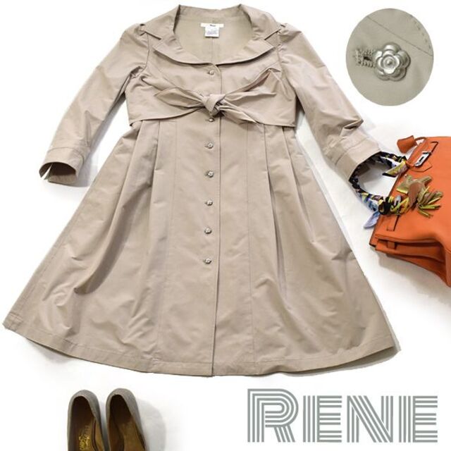 RenéのReneルネReneルネ■美品　カメリアボタンスプリングコート　ベージュ　38/M～L