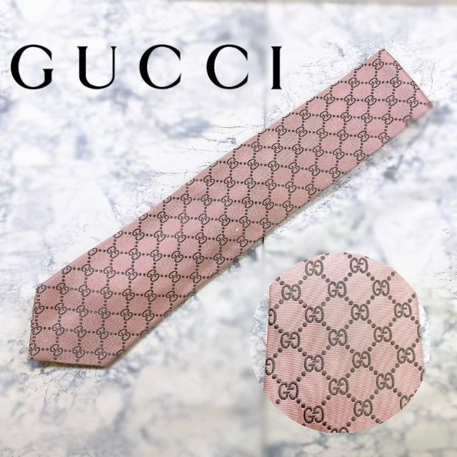 Gucci - 1514希少極美1回 GUCCI GG柄 ネクタイ 高級シルク100% ピンク