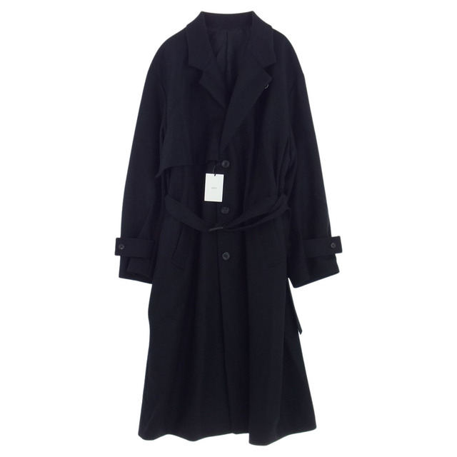 約122cm身幅シュタイン STEIN コート ST406 OVERSIZED LAYERED SINGLE COAT ウール オーバーサイズ ベルト コート ブラック系 M