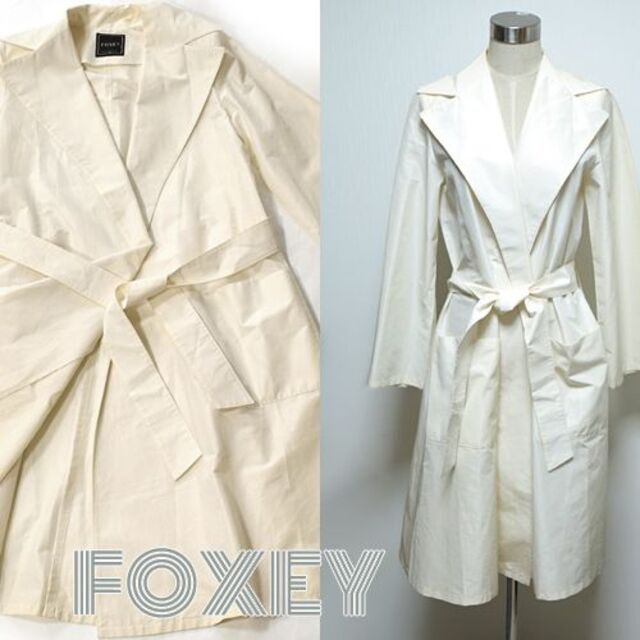 フォクシーFOXEY□シルク混トレンチコート スプリングコート 38