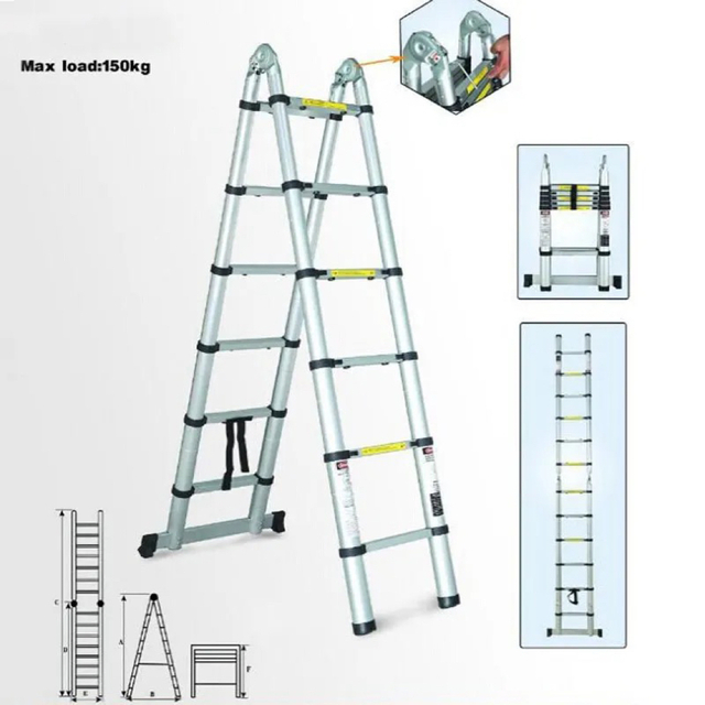 伸縮はしご 2.5＋2.5m 最長5m 耐荷重150kg 脚立兼用 アルミ製