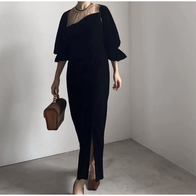 2WAY CURVE VELOURS DRESS 2wayカーブベロアワンピース-