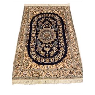 ペルシャ絨毯　ナイン産　コルクウール&シルク 手織りハビビアン工房6LA 最高級(カーペット)