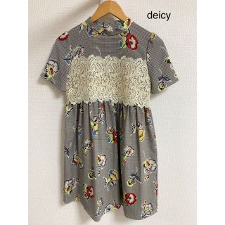 デイシー(deicy)の美品　deicy 花柄ワンピース　レース　チェック柄(ミニワンピース)