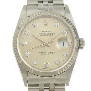 ロレックス(ROLEX)の【本物保証】 新品同様 ロレックス ROLEX デイトジャスト メンズ 自動巻き 腕時計 シルバー文字盤 10Pダイヤ 2022/07 OH済 W番 16234G(腕時計(アナログ))