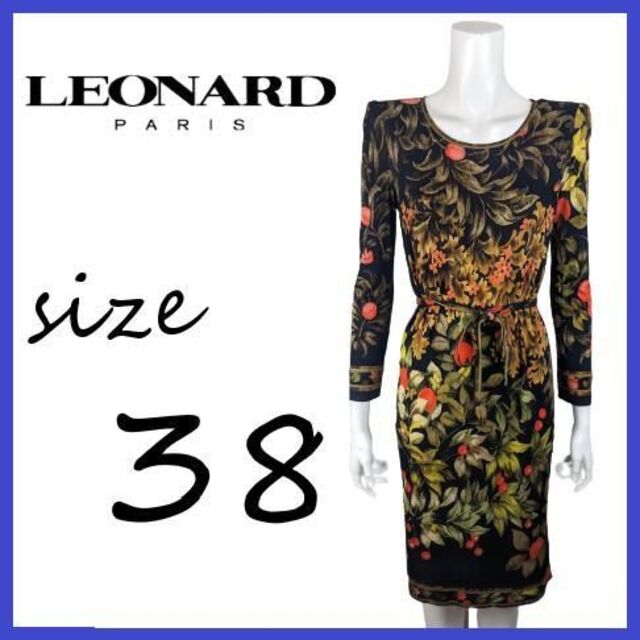 美品】レオナール LEONARD シルク 総柄 ワンピース ドレス 花柄 38-