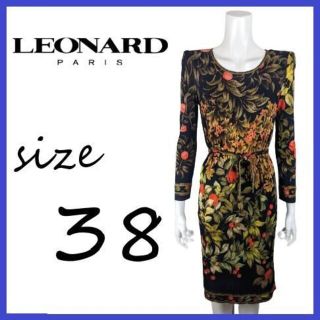 レオナール(LEONARD)の【美品】レオナール LEONARD シルク 総柄 ワンピース ドレス 花柄 38(ひざ丈ワンピース)