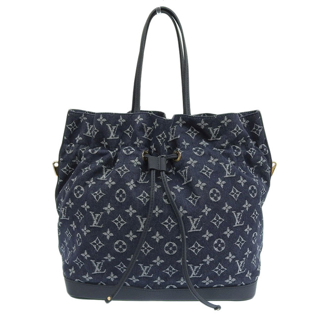 約19cm持ち手【本物保証】 超美品 ルイヴィトン LOUIS VUITTON モノグラム デニム ノエフルMM 2WAYバッグ ハンドバッグ グランブルー M40869