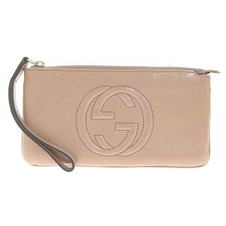 グッチ(Gucci)の【本物保証】 グッチ GUCCI インターロッキングG ソーホー リストレット ポーチ パテントレザー ベージュ 295840 002(ポーチ)