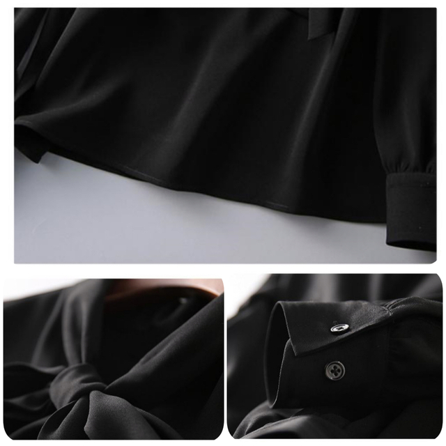 リボン シャツ ブラウス トップス 長袖 シースルー ボウタイ シフォン M レディースのトップス(シャツ/ブラウス(長袖/七分))の商品写真