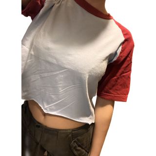 ロキエ(Lochie)の古着 ラグラン 半袖 切りっぱなし ミニT(Tシャツ(半袖/袖なし))