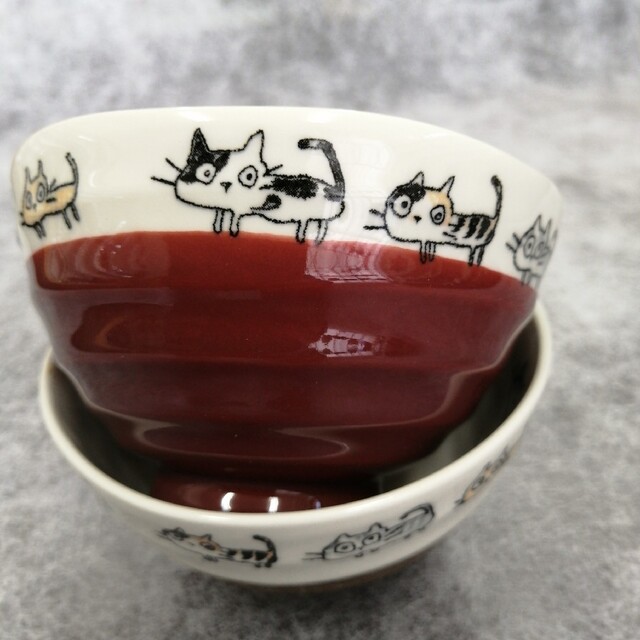 新品　美濃焼　猫ジャラケ　ご飯茶碗　ペアセット インテリア/住まい/日用品のキッチン/食器(食器)の商品写真