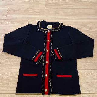 グッチ(Gucci)のGUCCI kids カーディガン　ネイビー　衿　パールボタン(カーディガン)