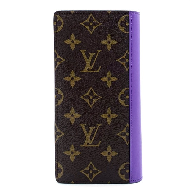 LOUIS VUITTON ルイヴィトン 長財布 モノグラムマカサー ポルトフォイユブラザNM ブラウン 茶 パープル 紫 ラウンドファスナー M81538    マットブラック金具 メンズ 人気 美品【品】