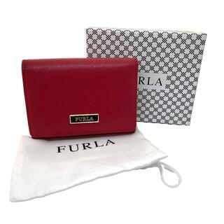 フルラ　未使用　コンパクト財布　三つ折り　レザー　赤系　ピンク