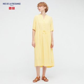 ユニクロ(UNIQLO)のイネスコラボ　レーヨンギャザーワンピースs(ロングワンピース/マキシワンピース)