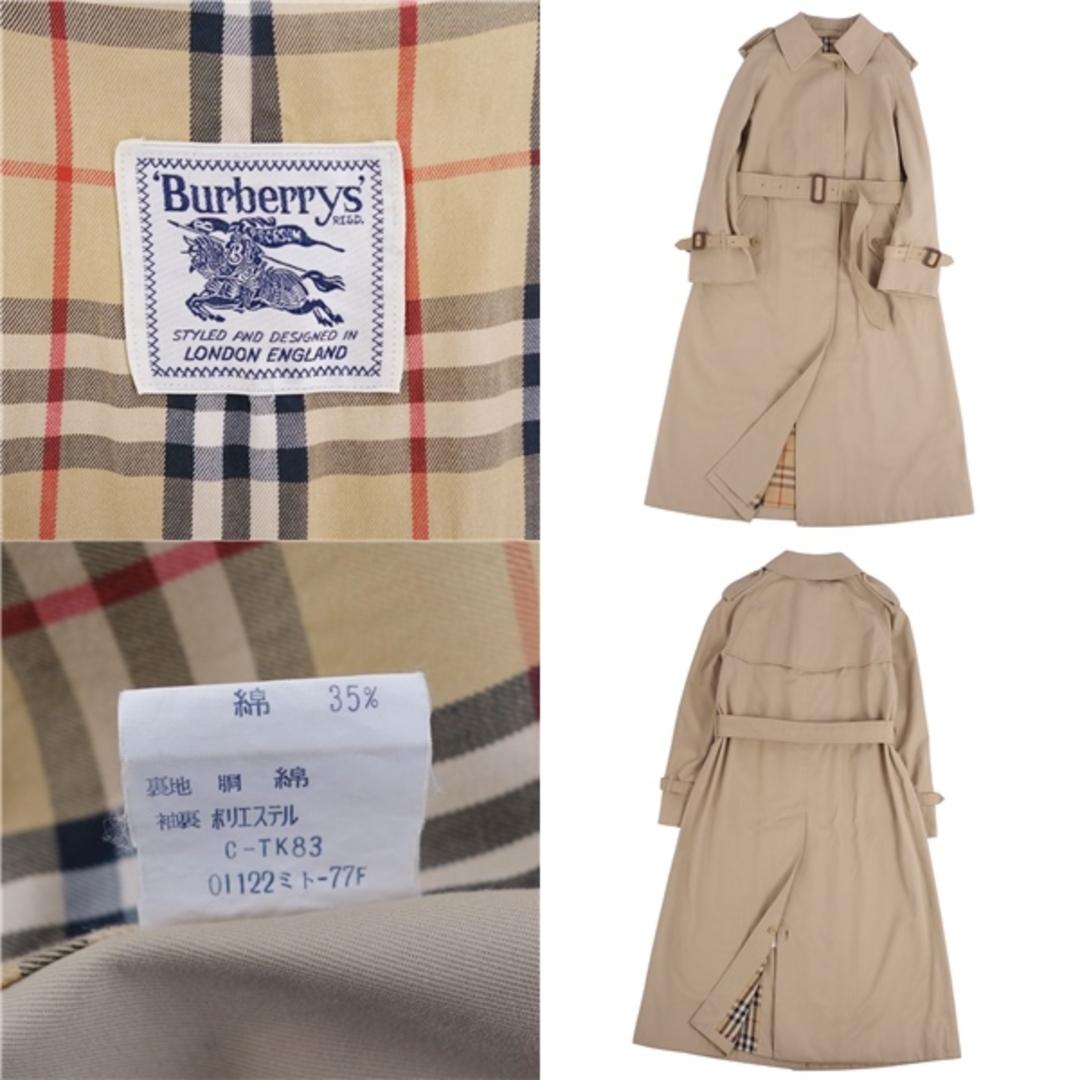 BURBERRY BLACK LABEL(バーバリーブラックレーベル)の極美品 Vintage バーバリー Burberrys コート トレンチコート シングル ライダーコート 裏チェック アウター レディース M カーキベージュ レディースのジャケット/アウター(トレンチコート)の商品写真