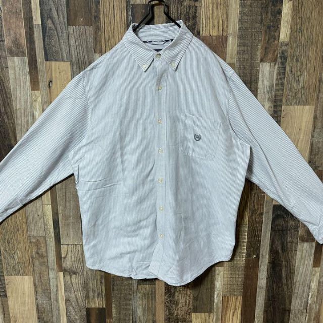 チャップス ストライプ ボタンダウン グレー L メンズ シャツ 古着