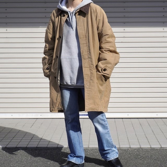 古着 イタリア製 襟レザー カバーオール ハンティングジャケット-