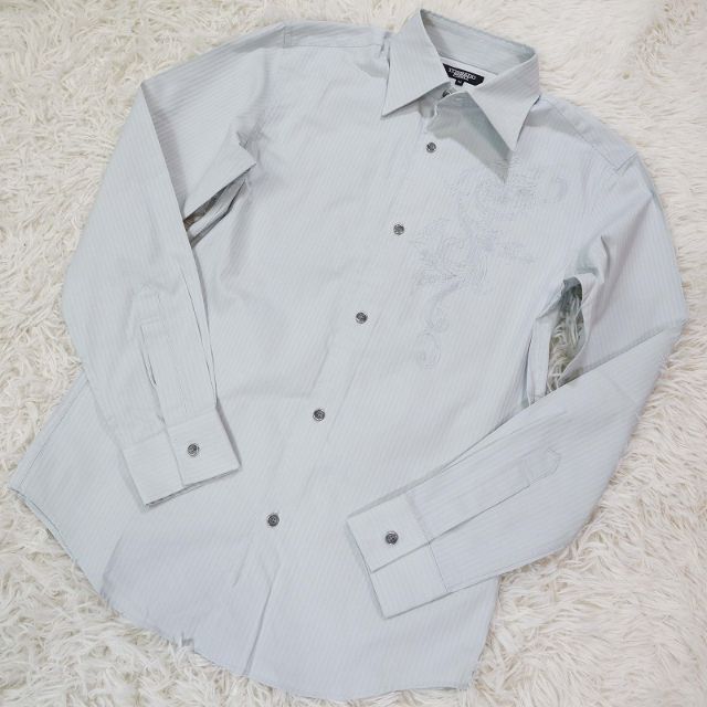 TORNADO MART(トルネードマート)のトルネードマート 花柄刺繍シャツ Yシャツ 長袖 カジュアル ストライプ M メンズのトップス(シャツ)の商品写真