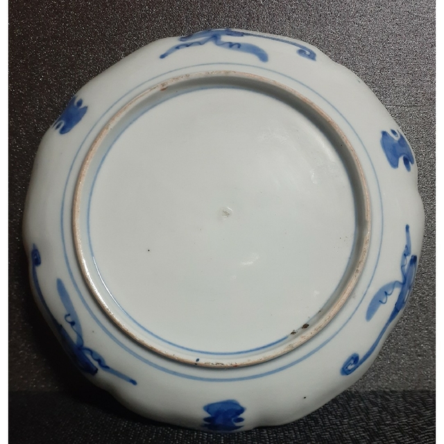 明治時代 古伊万里 錦手 金彩色絵 鳳凰に花の図 輪花縁 径21.5cm 七寸皿
