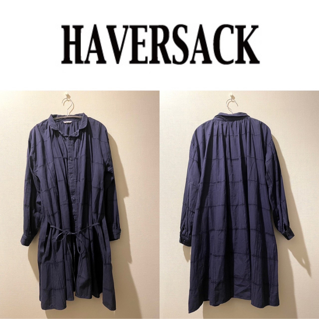 【HAVERSACK】ギャザーチェックシャツワンピース（ネイビー）【日本製】