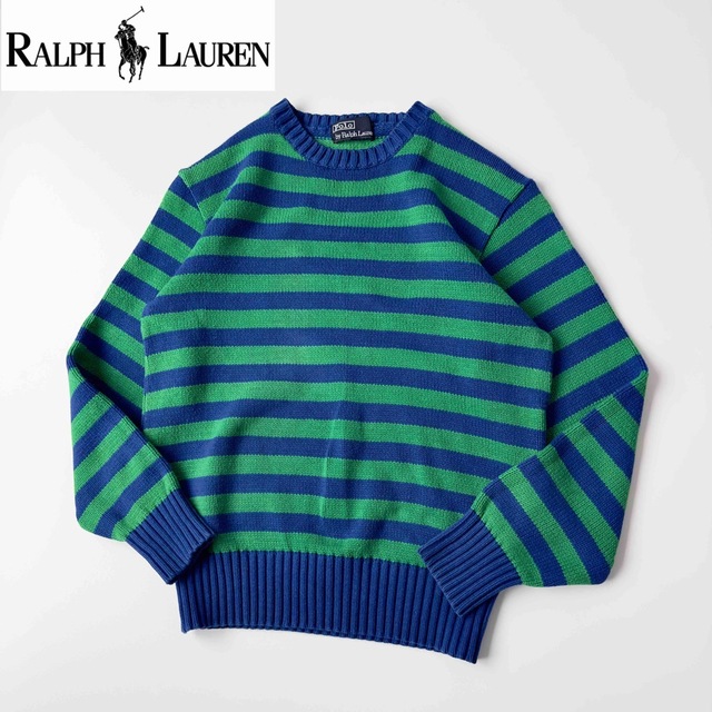 POLO RALPH LAUREN(ポロラルフローレン)のビンテージ 90s ポロラルフローレン ボーダーコットンニット M レディースのトップス(ニット/セーター)の商品写真