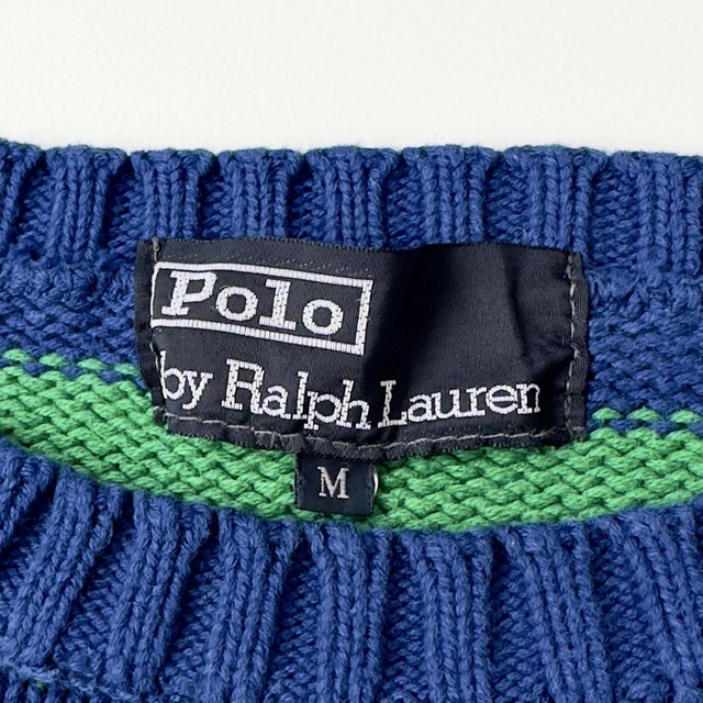 POLO RALPH LAUREN(ポロラルフローレン)のビンテージ 90s ポロラルフローレン ボーダーコットンニット M レディースのトップス(ニット/セーター)の商品写真