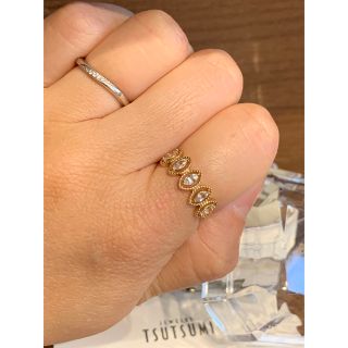 ジュエリーツツミ(JEWELRY TSUTSUMI)の早い者勝ち♪美品♡ミル打ちイエローゴールドのホワイトサファイアリング(リング(指輪))