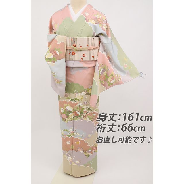 特選*訪問着□雲取りに四季の花々模様□パステルカラー◇袷正絹着物