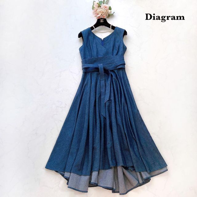 【美品】Diagram　ロングデニムワンピース　カシュクール　ノースリーブ　36