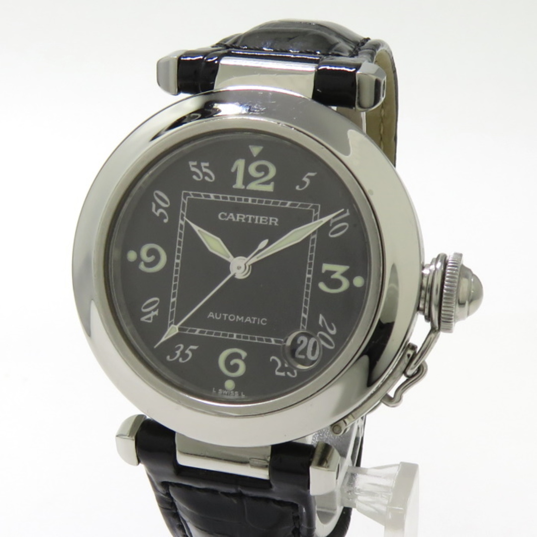 CARTIER パシャC メンズ 腕時計 SS 革 自動巻き ブラック文字盤