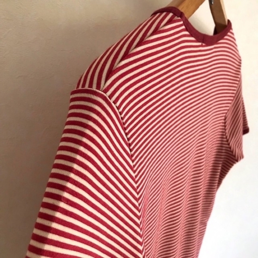 ITTY BITTY(イッティービッティー)のitty bitty　リンガーTシャツ　赤白ボーダー　アシメスリーブ　バイカラー メンズのトップス(Tシャツ/カットソー(半袖/袖なし))の商品写真