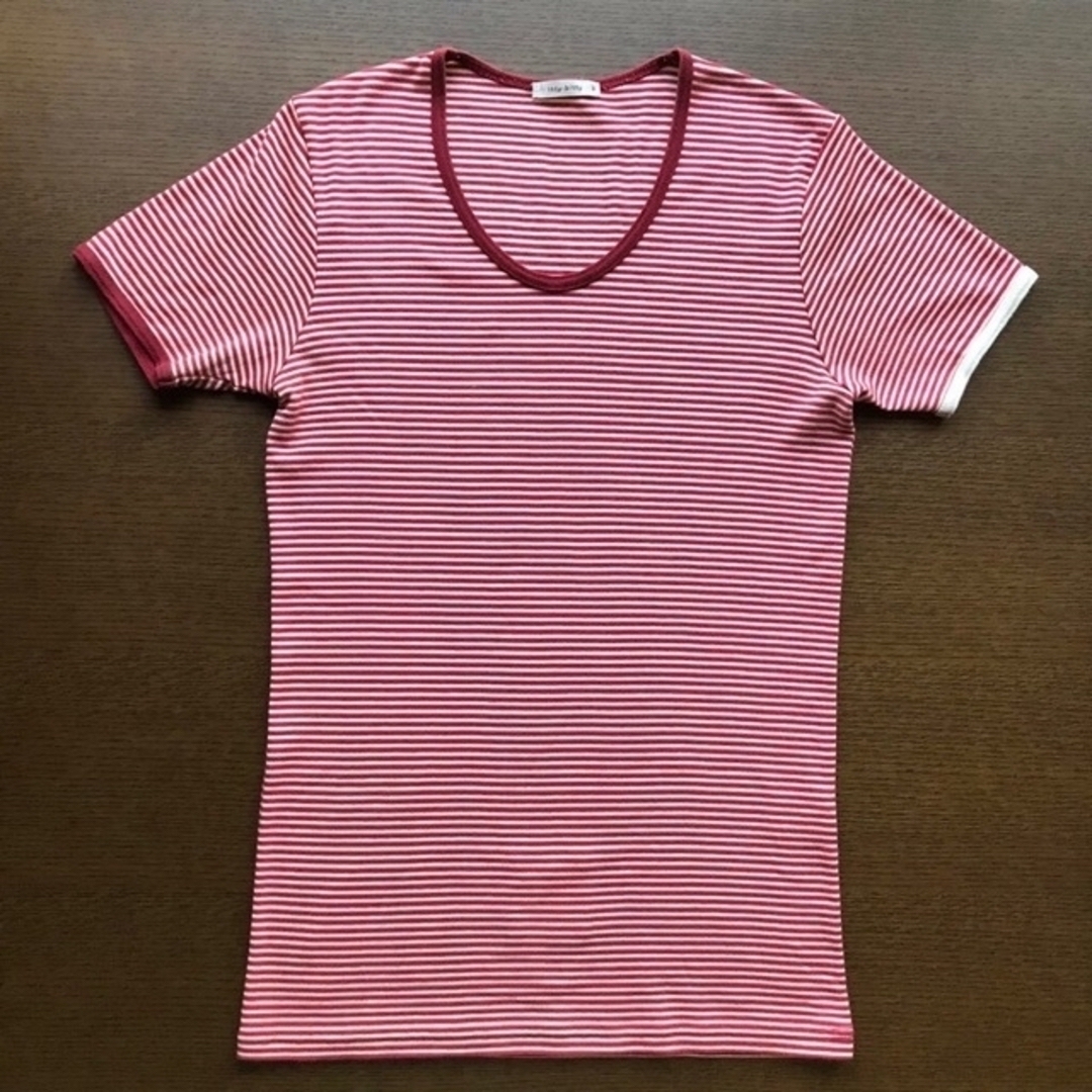 ITTY BITTY(イッティービッティー)のitty bitty　リンガーTシャツ　赤白ボーダー　アシメスリーブ　バイカラー メンズのトップス(Tシャツ/カットソー(半袖/袖なし))の商品写真